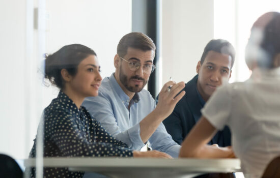 Group of people in meeting having an animated discussion